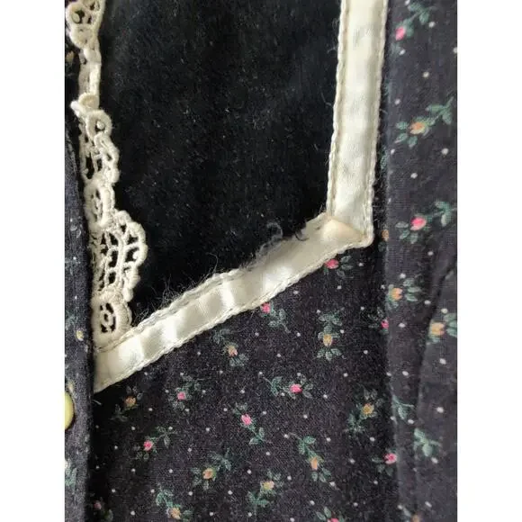 Vintage 70s Gunne Sax Black Floral Calico Midi Dress XS - Picture 5 of 9